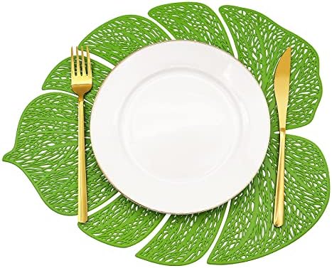 Verde frunze Placemats Set de 12 vinil loc mats tropicale frunze Table Set de Masă bucătărie masă Mats pentru masa de luat