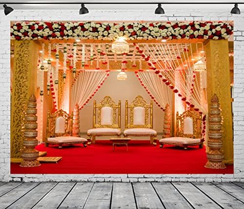 Loccor 9x6ft țesătură India nuntă fundal tradițional hindus indian nuntă roșie alb flori fotografie