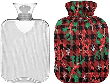 Christmas Holly Leaf Berry Berry Hot Bag cu 2 litri de cauciuc natural cu apă caldă cu acoperire, cadou de iarnă sticlă caldă