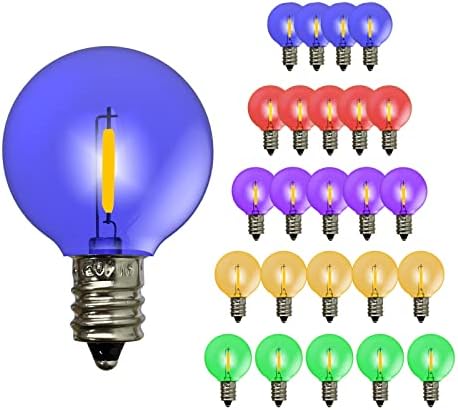 Sunthin 100 Pack G40 Becuri LED colorate, becuri de înlocuire a luminilor cu șir, becuri multicolore roșu/verde/albastru/portocaliu/violet