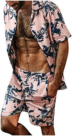 Cămașă hawaiană pentru bărbați din Gxlong setează cămăși cu mânecă scurtă cu mânecă de yoga și pantaloni scurți elastici cu