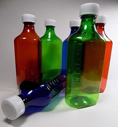 Abordat Oval 8 uncie Tri-Color Mix Amber, Green, Cobalt Blue RX Medicine Sticle cu CAPS-24 Pack-Pharmaceutical Grad-Cele pe