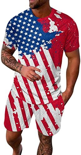 Sporturi pentru bărbați Casual Summer Independență Flag Set cu mâneci scurte Set de 2 bucăți Costum sport de vară pentru bărbați