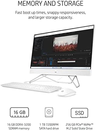 HP 24 All-in-one Desktop, AMD Ryzen 7 5700U, 16 GB, 256 GB SSD & amp; 1 TB Hard Disk & amp; 24mh Monitor FHD-Monitor de Computer