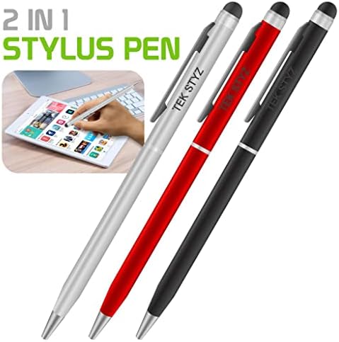 PRO Stylus Pen pentru LG VS870 cu cerneală, precizie ridicată, formă de sensibilă, compactă pentru ecrane tactile [3 pachet-negru-roșu-argint]