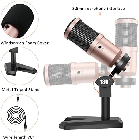 Microfon USB Venoro, microfon Podcast Plug & Play, microfon PC cu înregistrare condensator,microfon pentru jocuri cu anulare