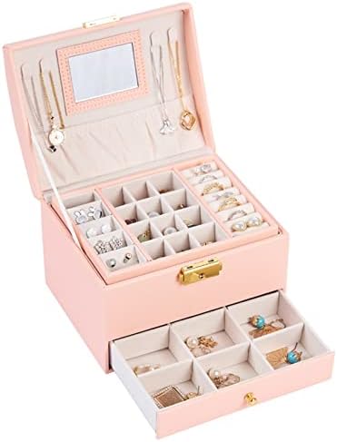Cutie de depozitare a bijuteriilor cosmetice WAAZI, cutie de depozitare a bijuteriilor cu capacitate mare cu sertar cu celule