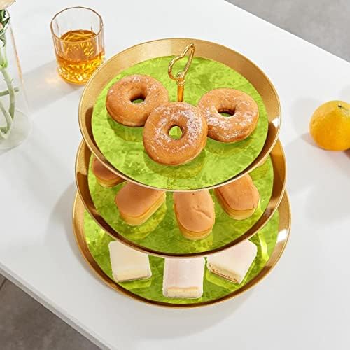 LLNSupply Green and Yellow -Tie, vopsită cu 3 niveluri, tavă de servire a cupcake -ului din plastic - Tătă de desert decorativă