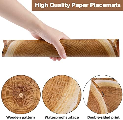 durony 60 Pack 13.8 Inch din lemn felie de hârtie Placemats de unică folosință Rustic lemn cereale rotund Mats de masă pentru
