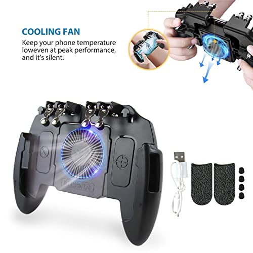 4 Trigger Mobile Game Controller cu ventilator de răcire pentru PUBG/Call of Duty/Fortnite [6 Finger Funcționare] L1R1 Gaming