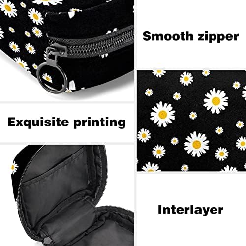 Portabilă Portabilă a Kit Bag Husa de produs feminin pentru fete pentru tampoane Bag și tampoane cu fermoar, Daisy Floral Black