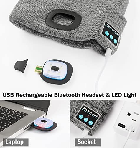 Bluetooth Beanie pălărie cu lumină, cadouri unice Tech pentru bărbați soțul el Adolescent, Căști fără fir pentru pescuit Jogging