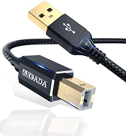 AkoaDa USB 2.0 cablu de imprimantă 15 ft, USB tip A tată la B tată cablu scaner imprimantă de mare viteză compatibil cu HP,