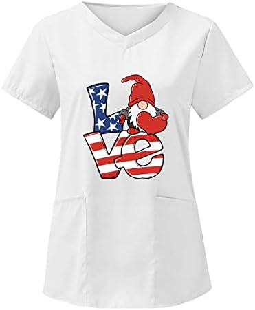 4 iulie Topuri pentru femei American Flag vara maneca scurta V gât Tees cu 2 buzunare Bluza Top vacanță Casual Workwear