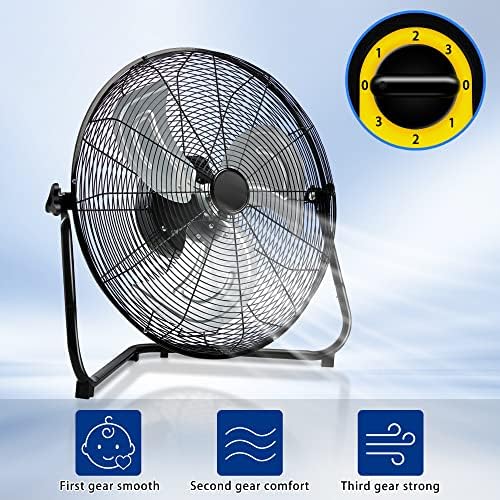 Warmlrec Floor Fan 20 High Velocity Fan 360 euro reglabil în picioare/montat pe perete 3 ventilator metalic puternic cu viteză