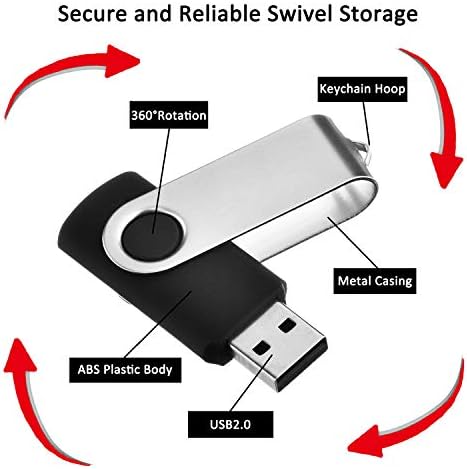 EASTBULL 50pcs 1GB Vrac Flash Drive USB 2.0 1GB Flash Drive Pack degetul mare drive-uri Vrac pivotant Vrac USB drive-uri, negru