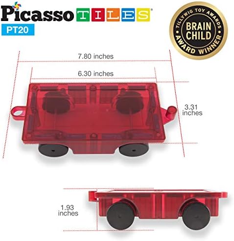 PicassoTiles 2 piese Kit de construcție pentru camioane auto set de jucării vehicul educațional Magnet de construcție țiglă