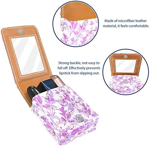 Oryuekan ruj caz cu oglinda drăguț portabil machiaj Sac cosmetice Husă, plante tropicale Violet Flori Vintage