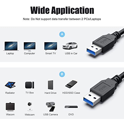 Cablu Qmiypf USB la USB 3ft-cablu USB 3.0 USB A la USB A USB tată la tată dublu capăt USB la cablu USB Compatibil cu carcase