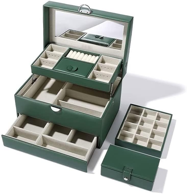 Bijuterii Yalych cutii de bijuterii cutii de bijuterii cu trei straturi, cutie de depozitare a bijuteriilor cu capacitate mare,