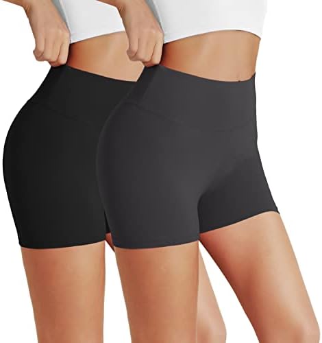 VALANDY 2 Pack Biker Shorts pentru femei-5 Buttery Soft cu talie înaltă burtica control Biker Shorts pentru antrenament alergare