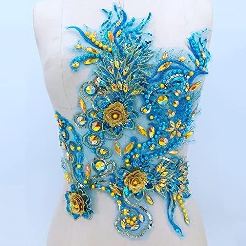 Skreojf Aplicație din dantelă cu flori tridimensionale cu razele de margele de tundere pentru accesorii pentru rochii