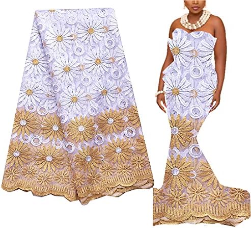 WorthSJLH Franceză Lace Fabric 5 Yards Aur Alb Nigerian African Lace Fabric Material elvețian Lace pentru femei Sj002
