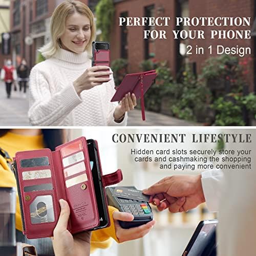 CaseMe pentru Samsung Galaxy Z Flip 4 5g caz portofel Husă pentru femei bărbați durabil 2 în 1 piele Premium detașabilă cu