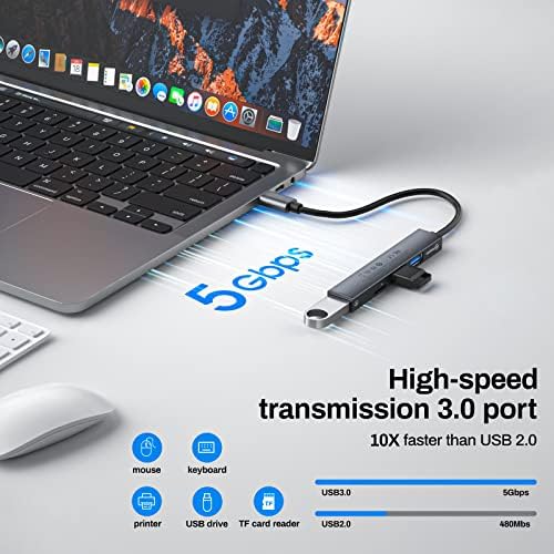 Hub USB cu 4 porturi, Adaptor Multi-Port cu Port USB 3.0 de mare viteză, Port USB 2.0 și cititor de carduri TF, Hub USB portabil