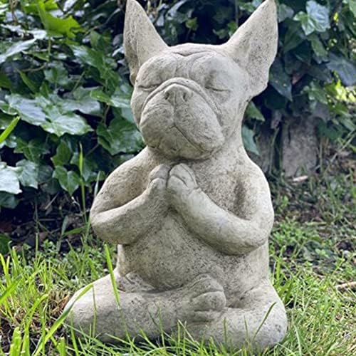 Câine meditând, rășină Statuie de câine taur francez, statuie pentru câini-răscumpărare Zen Animal Yoga Figurină, Crafts Garden