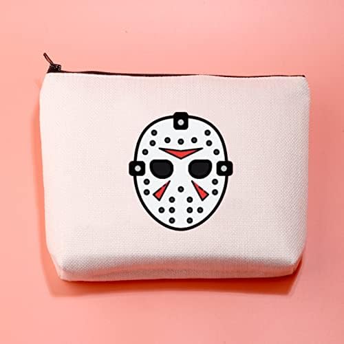 JXGZSO Horror Movie Lover Cadou Jason Cosmetic Bag Jason Mask Gift Horror Movie Inspired Makeup Bag