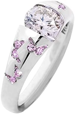 Yistu Cubic Zirconia Inele moda simplu drăguț fluture Zircon inel personalitate inel colorat pentru femei
