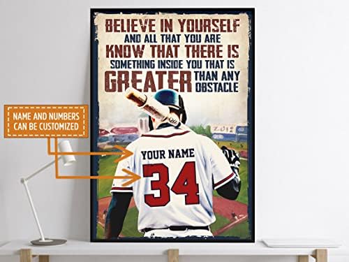 Poster noutate de baseball personalizat pentru băieți, credeți -vă în tine însuți jucători de cadouri motivaționale de inspirație,