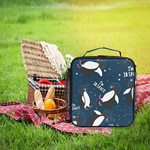 Zzxxb Penguin I ' m In Space izolat Lunch Bag Box reutilizabil Thermal Cooler Bag Tote Outdoor Travel Picnic Bag cu curea de