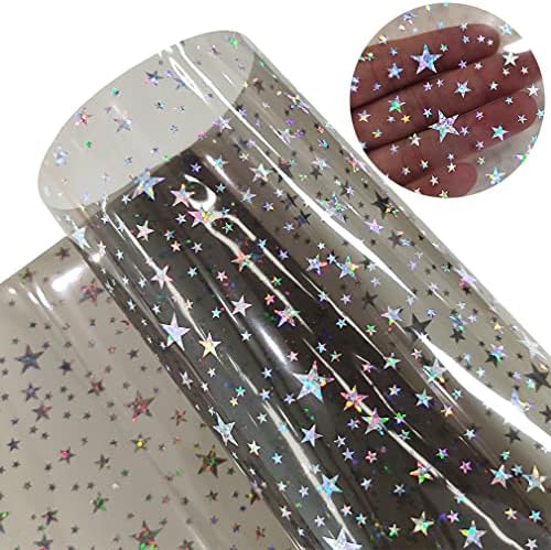 Super Clear Glitter Star PVC piele Roll, transparent stea imprimate piele sintetica 0.5 mm grosime pentru DIY Proiecte de cusut