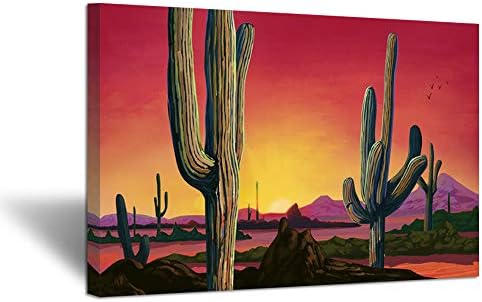 Ihappywall mare Saguaros peisaj Canvas Wall Art Sunset Arizona Cactus Orange fundal Sonoran Desert Galerie de imagini învelite