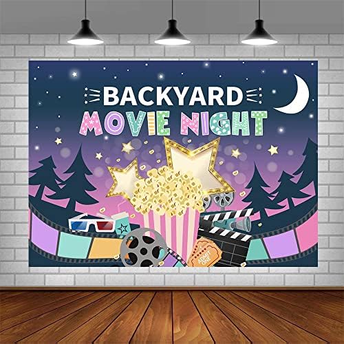 Sendy 7x5ft Film noapte fundal curte Film noapte decoratiuni Roz luna noapte ziua de nastere fotografie fundal Popcorn unitate