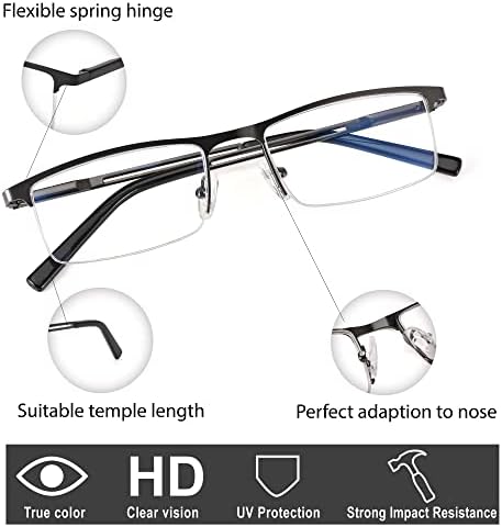 Eyeguard 3 pachet Blue Light Lectură ochelari bărbați elegante metalice metalice cititori de rame arc cu balamale ochelari