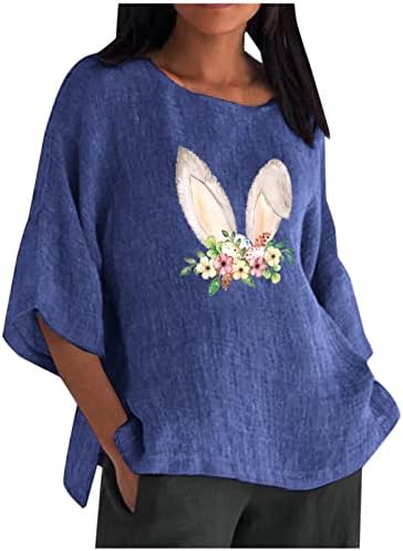Femei Fericit Easter T Shirt Drăguț Iepuras Grafic Casual Tees Top 3/4 Maneca Bumbac Lenjerie Bluze Moale Confortabil Pulover