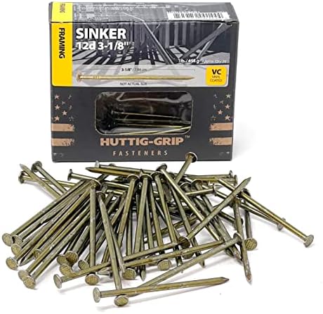Huttig-Grip 3-1 / 8 inch Sinker Nails 12d pentru construcții încadrare Hgn12cskr1 finisaj acoperit cu vinil, pachet de 1 lb