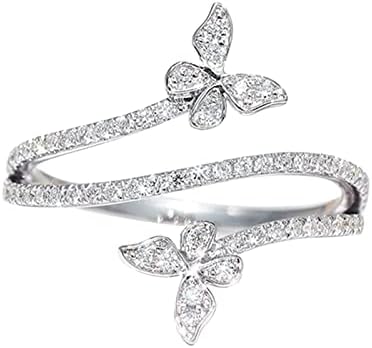 Dublu Fluture Inel Argint Zircon Diamant Nunta Inel De Logodna Cadou Bijuterii Pentru Femei Fluture Forma