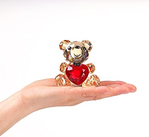 Dojoz Crystal Teddy Bear Figurină Red Inima Roșie Minunat Animal Ornament de colecție Cadouri de ziua de naștere Ziua Îndrăgostiților
