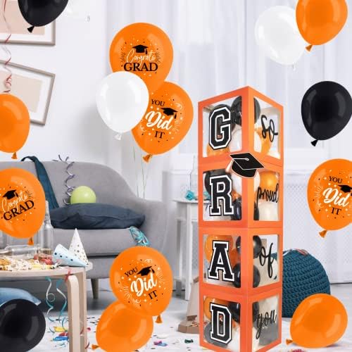 Dazonge 2023 Decorațiuni de absolvire portocaliu și negru-Set de 4 cutii de absolvire cu 40 de baloane și 4 Corzi ușoare -