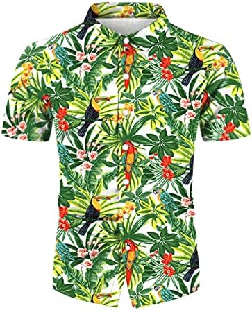Cămăși Ubst Aloha pentru bărbați, cămașă hawaiană masculină Tropical arbore tropical imprimeu cu mânecă scurtă buton în jos,