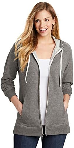 District Women's Perfect Tri French Terry Terry Full-Zip Hoodie XL Grey Frost