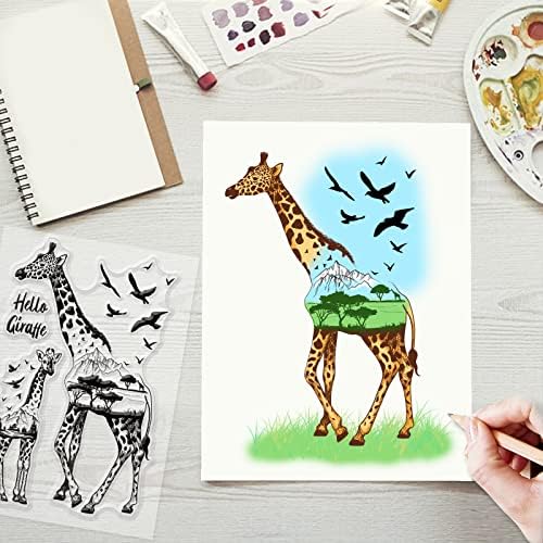 Globleland Animal Girafa Silicon Silicon Clear Arbore și păsări Stampi Silicon Stampi Timbrice Realist Peisaj de cauciuc Stamp