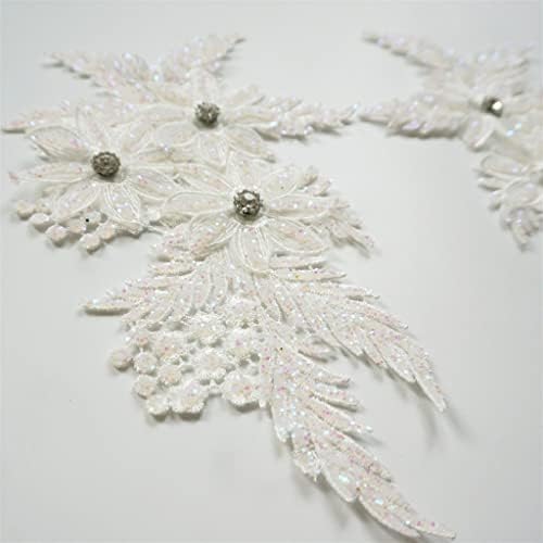 Hldneth 2pcs strasuri albe paiete alb brodate din dantelă aplicare de cusut țesătură de flori patch rochie de mireasă rochie