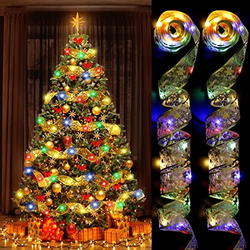 2022 Nou Arbore de Crăciun Decorații de panglică 32,8ft 100 LED -uri colorate LED 3aa Baterie cu motor de Xmas Arbore decorațiuni