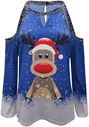 Bluză de umăr rece pentru femei pentru femei urâte de Crăciun pulovere amuzante fulgi de zăpadă fulg de zăpadă print blaturi