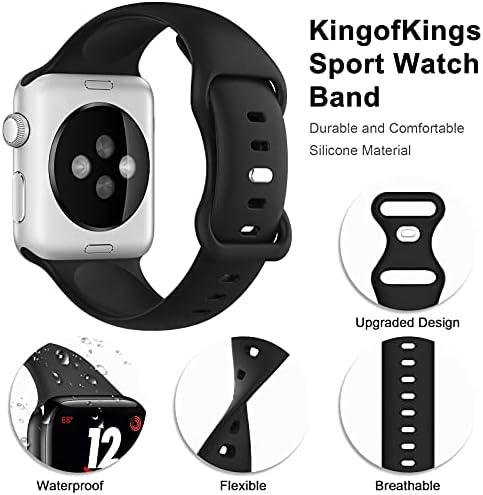 Kingofkings Sport Watch Bands Compatibil cu Apple Watch Band 45mm 44mm 42mm pentru bărbați pentru femei, curea moale de înlocuire